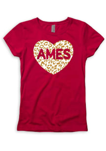 Ames Girls Red Cheetah Heart Short Sleeve Tee
