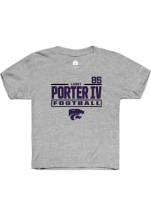 Larry  Porter IV Rally K-State Wildcats Youth NIL Stacked Box Long Sleeve Player Hoodie Grey