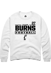 Taizaun Burns Cincinnati Bearcats Mens White Football NIL Stacked Box Player Crew