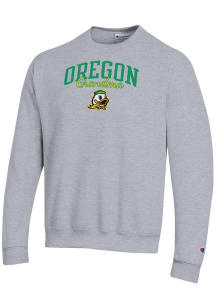 Champion Oregon Ducks Mens Grey Grandma Script Powerblend Long Sleeve Crew Sweatshirt