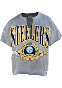 Pittsburgh Steelers Womens Grey Banners Out Short Sleeve T-Shirt