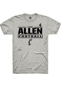 Cyrus Allen Cincinnati Bearcats Ash Football NIL Stacked Box Short Sleeve Player T Shirt