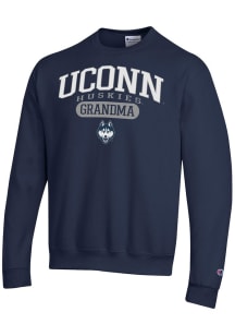 Champion UConn Huskies Mens Navy Blue Pill Box Grandma Powerblend Long Sleeve Crew Sweatshirt