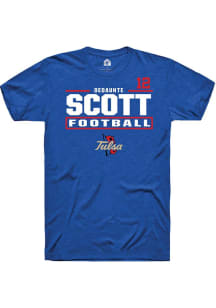 Dedaunte Scott Tulsa Golden Hurricane Blue Football NIL Stacked Box Short Sleeve Player T Shirt