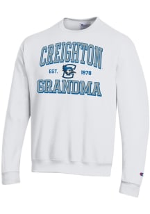 Champion Creighton Bluejays Mens White Est. Date Grandma Powerblend Long Sleeve Crew Sweatshirt