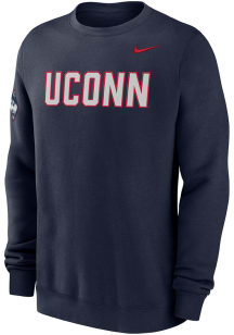 Nike UConn Huskies Mens Navy Blue Twill Club Fleece Long Sleeve Crew Sweatshirt