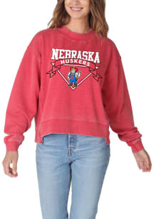 Nebraska Cornhuskers Womens Scarlet Red Burnout Boxy Crew Sweatshirt