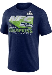 Seattle Seahawks Navy Blue 2025 Conference Champs LX Quick Pass Short Sleeve Fashion T Shirt