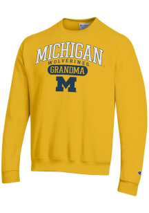 Champion Michigan Wolverines Mens Yellow Pill Box Grandma Powerblend Long Sleeve Crew Sweatshirt