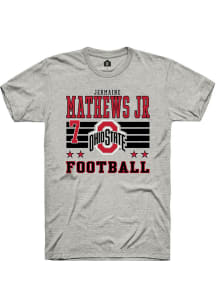Jermaine Mathews Jr Ohio State Buckeyes Ash Football NIL Striped Short Sleeve Player T Shirt