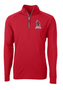 Cutter and Buck Ball State Cardinals Mens Red Adapt Knit Long Sleeve Qtr Zip Pullover