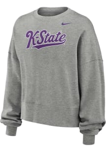 Nike K-State Wildcats Womens Ash K-State Script Crew Sweatshirt