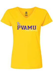 Summit Sportswear Prairie View A&M Panthers Womens Gold Rhinestone Short Sleeve T-Shirt