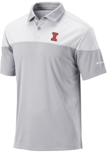 Columbia Illinois Fighting Illini Mens Grey Heat Seal Omni Wick Best Ball Short Sleeve Polo