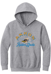 Summit Sportswear Akron RubberDucks Youth Grey Vintage Arch Script Long Sleeve Hoodie