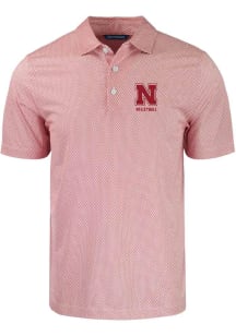 Cutter and Buck Nebraska Cornhuskers Mens Red Pike Eco Symmetry Print Short Sleeve Polo