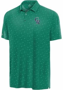Antigua Colorado Rockies Mens Green Luckey Run Short Sleeve Polo