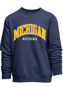 Michigan Wolverines Mens Navy Blue Arched Team Name Long Sleeve Crew Sweatshirt
