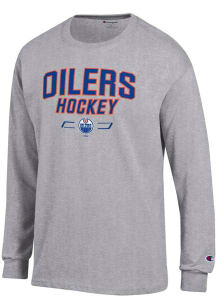 Champion Edmonton Oilers Grey Arch Team Hockey Jersey Long Sleeve T Shirt