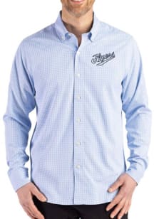 Cutter and Buck Dayton Flyers Mens Light Blue Vault Gingham LS Woven Long Sleeve Dress Shirt