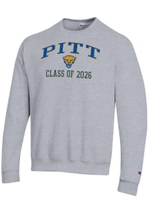 Champion Pitt Panthers Mens Grey Font Class of 2026 Powerblend Long Sleeve Crew Sweatshirt