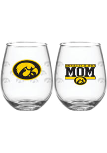 Iowa Hawkeyes 15oz Mom Stemless Wine Glass - Black