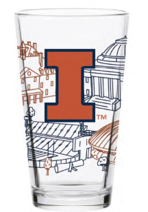 Illinois Fighting Illini 16oz Campus Line Art Pint Glass - Orange