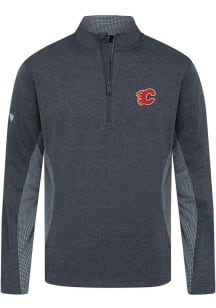 Levelwear Calgary Flames Mens Black Waffle Embroidered 3D Patch Long Sleeve Qtr Zip Pullover