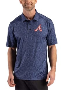 Cutter and Buck Atlanta Braves Mens Navy Blue Cooperstown Fern Short Sleeve Polo
