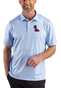 Cutter and Buck Ole Miss Rebels Mens Light Blue Lattice Short Sleeve Polo