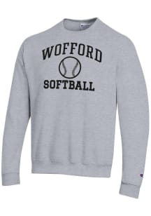 Champion Wofford Terriers Mens Grey Softball Powerblend Long Sleeve Crew Sweatshirt