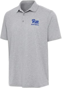 Antigua Pitt Panthers Mens Grey Heather Softball Par 3 Short Sleeve Polo
