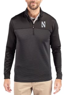 Cutter and Buck Northwestern Wildcats Mens Black Traverse Stripe Big and Tall Qtr Zip
