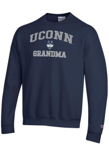Champion UConn Huskies Mens Navy Blue Grandma Powerblend Long Sleeve Crew Sweatshirt