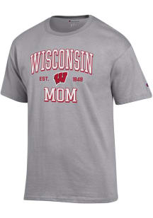 Champion Wisconsin Badgers Grey EST Date Mom Jersey Short Sleeve T Shirt