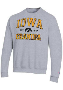 Champion Iowa Hawkeyes Mens Grey Est. Date Grandpa Powerblend Long Sleeve Crew Sweatshirt