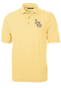 Cutter and Buck LSU Tigers Mens Yellow Virtue Stripe Pique Short Sleeve Polo