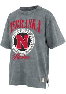 Pressbox Nebraska Cornhuskers Womens Charcoal Falkland Moonstone Short Sleeve T-Shirt