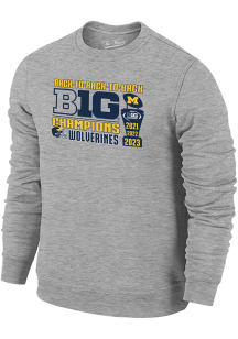 Michigan Wolverines Mens Grey 2023 Big Ten Trophy Conference Champions Long Sleeve Fashion Sweatsh..