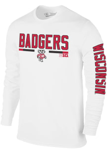 Wisconsin Badgers White Cotton Long Sleeve Fashion T Shirt