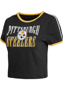 WEAR by Erin Andrews Pittsburgh Steelers Womens Black Ringer Baby Short Sleeve T-Shirt