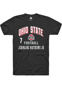 Jermaine Mathews Jr Ohio State Buckeyes Black Football NIL Arch Logo Short Sleeve Player T Shirt
