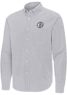 Antigua Brooklyn Nets Mens Ash Porter Long Sleeve Dress Shirt