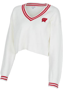 Wisconsin Badgers Womens White Victory V Long Sleeve Sweater