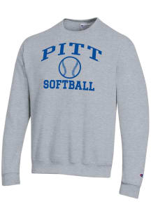 Champion Pitt Panthers Mens Grey Softball Powerblend Long Sleeve Crew Sweatshirt
