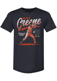Riley Greene Detroit Tigers Navy Blue Stamp Short Sleeve Fashion Player T Shirt