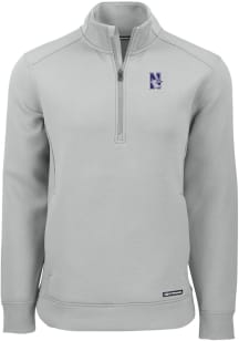 Cutter and Buck Northwestern Wildcats Mens Ash Roam Long Sleeve Qtr Zip Pullover