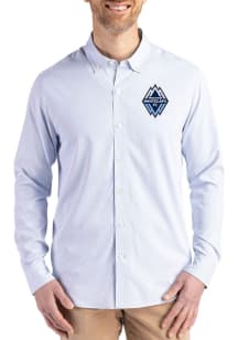 Cutter and Buck Vancouver Whitecaps FC Mens Light Blue Confidence Pinstripe Long Sleeve Dress Shir..
