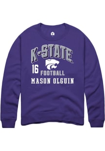 Mason Olguin  Rally K-State Wildcats Mens Purple Football NIL Arch Logo Long Sleeve Crew Sweatshir..