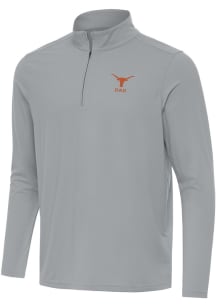 Antigua Texas Longhorns Mens Ash Intent Dad Long Sleeve Qtr Zip Pullover